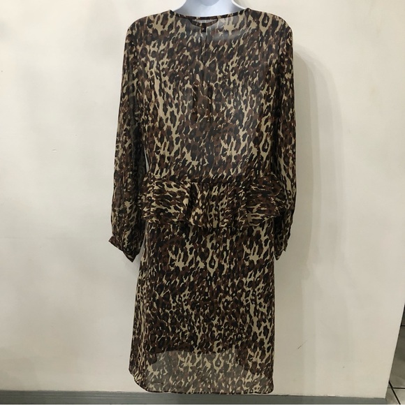 Walter Baker Adam Dress Size 4 Brown Tan Leopard Animal Print Elastic Waist - Picture 2 of 16